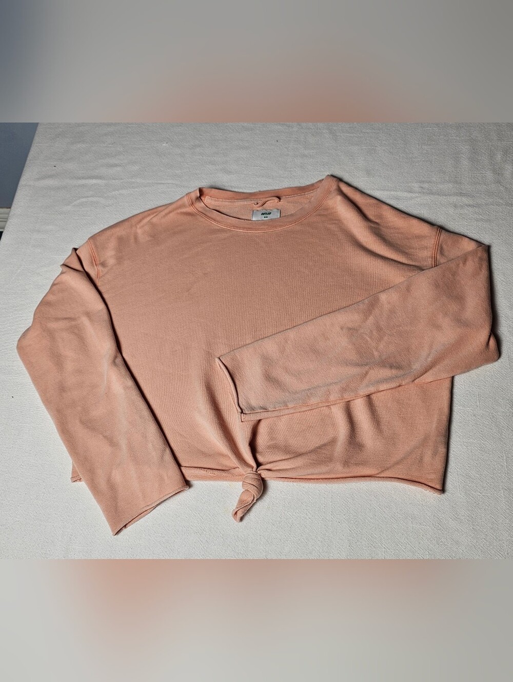 Aerie Crew Neck Solid Front Tie Detail Sweatshirt Womens Size Medium Peach